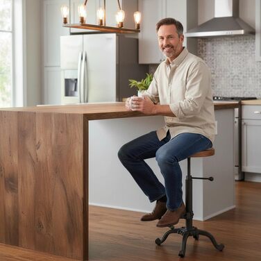 Стілець-табурет Topower Industrie Retro Vintage з дерева, стилі фермерський, регульована висота, чорний