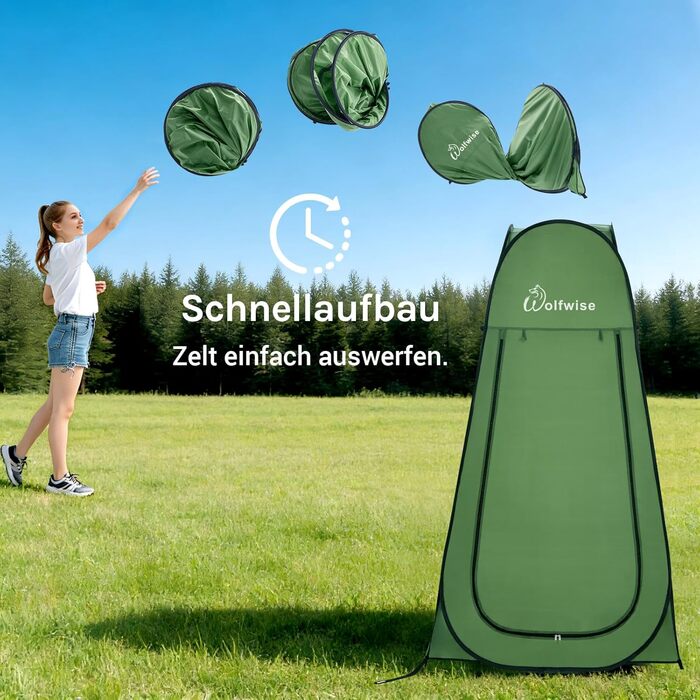 Складана душова та роздягальня палатка WolfWise для кемпінгу та пляжу, водонепроникна з UV-захистом, компактна (190x100 см), зелена