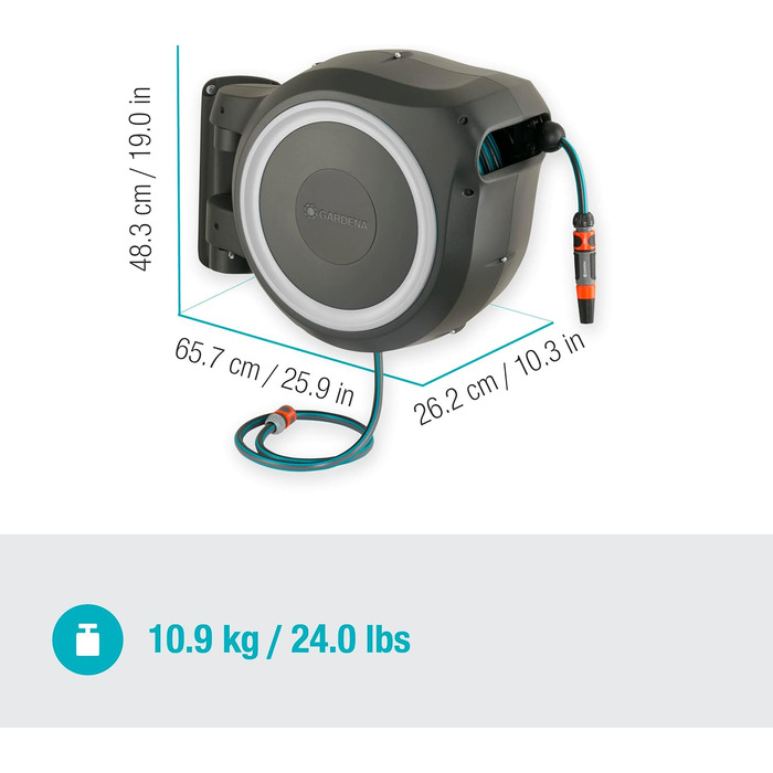 Набір для поливу Gardena RollUp M 20 м: шланг, бокс, розпилювач, кріплення для стіни, для середніх садів