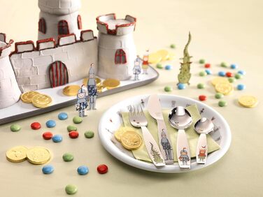 Набір дитячого посуду ZWILLING Ritter Eckbert (4 шт.), з зображеннями лицарів, для дітей від 3 років, нержавіюча сталь 18/10, сріблястий, без пластикової упаковки