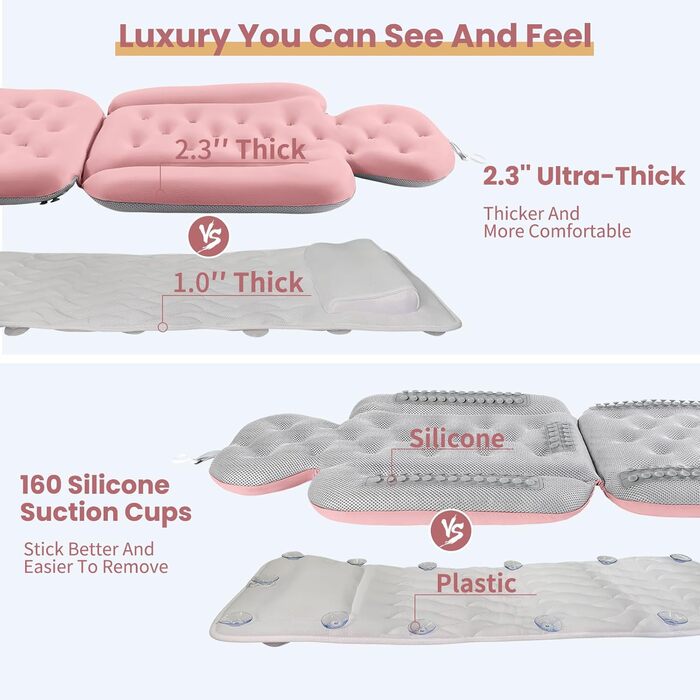 Підголовник для ванни, повноголовий, з 160 присосками, килимок для ванни для підтримки голови та шиї, з мішком для білизни (Темно-сірий, 130 x 41 см)