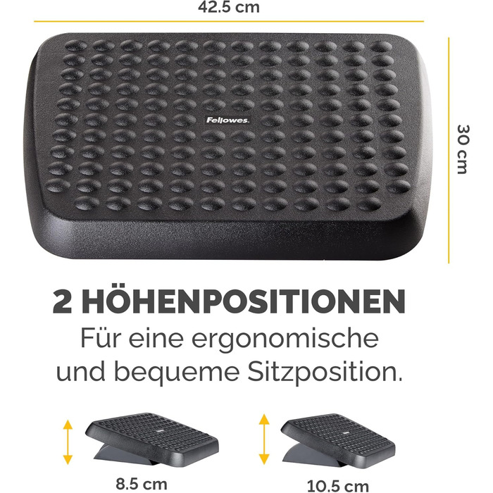 Підставка для ніг Fellowes Standard, регульована по висоті, з вільно рухомою платформою, з переробленого пластику, для офісу та дому, чорна