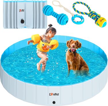 Басейн для собак Lovpet XL діаметром 160 см, вкл. іграшку для собак, висота 30 см, складний, дитячий басейн для собак та дітей