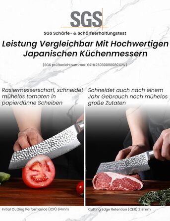 Японський ніж Сантоку 18 см з VG-10 сталі Дамаск (67 шарів), професійний кухонний ніж, ідеальний для дому та як подарунок