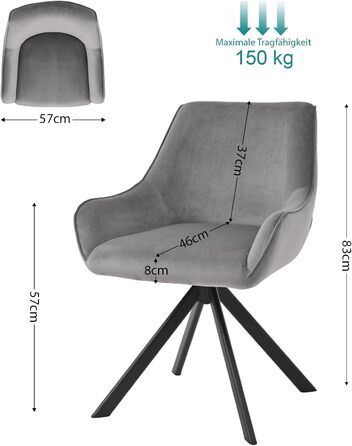 Обідні стільці поворотні, комплект 6 шт. з підлокітниками, сучасний дизайн, металевий каркас, для кухні, вітальні, офісу, бежевий/світло-сірий (льон/велюр)