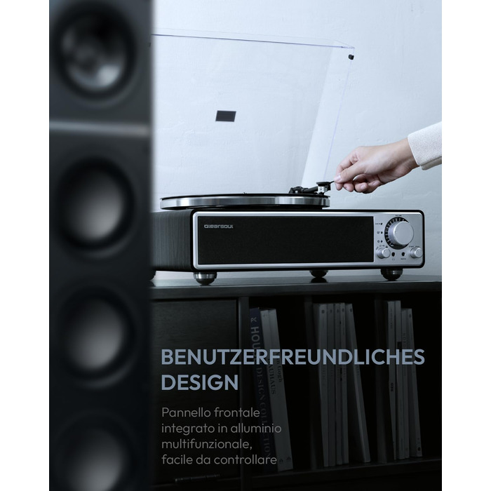 ONE-Q HiFi-програвач вінілу з Bluetooth, вбудованими динаміками, фонокоректором, магнітною голкою AT-3600L, 33/45 об/хв, чорний