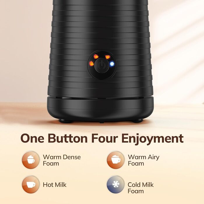 Morpilot Електричний спінювач молока 4-в-1, для лате, капучино, макіато (Чорний)