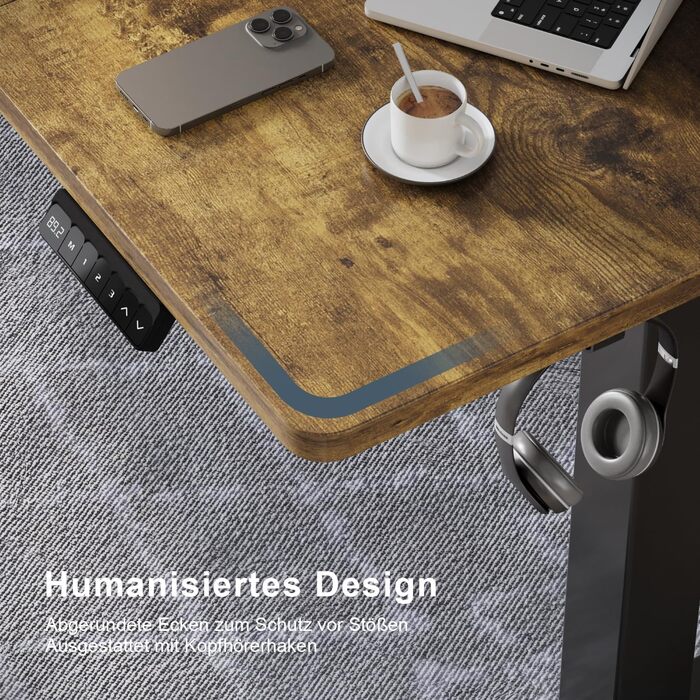 Регульований стіл, електричний, ергономічний: стіл для стояння/сидіння, комп'ютерний стіл для дому/офісу, білий (150 x 60 см, коричневий)