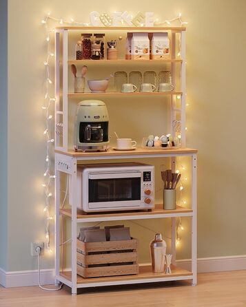 Полична шафа VASAGLE для кухні з розетками, мікрохвильова шафа, 6 полиць, 6 гачків, сталевий каркас, 40 x 80 x 167 см, вінтажний колір, KKS119K06