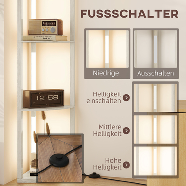 Світлодіодна настінна лампа-полиця з 4 ящиками, регульоване освітлення, тепле біле світло, колір дуб, розмір 41x30x164 см