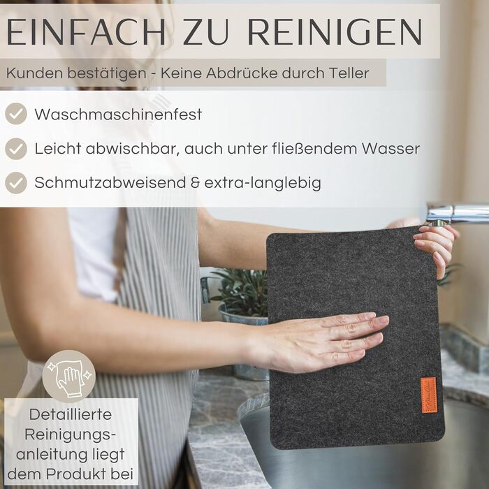 MAHEWA® Преміум-комплект з 6 фетрових серветок для столу (6 шт.) - антиковзаючі, миючі, для посуду