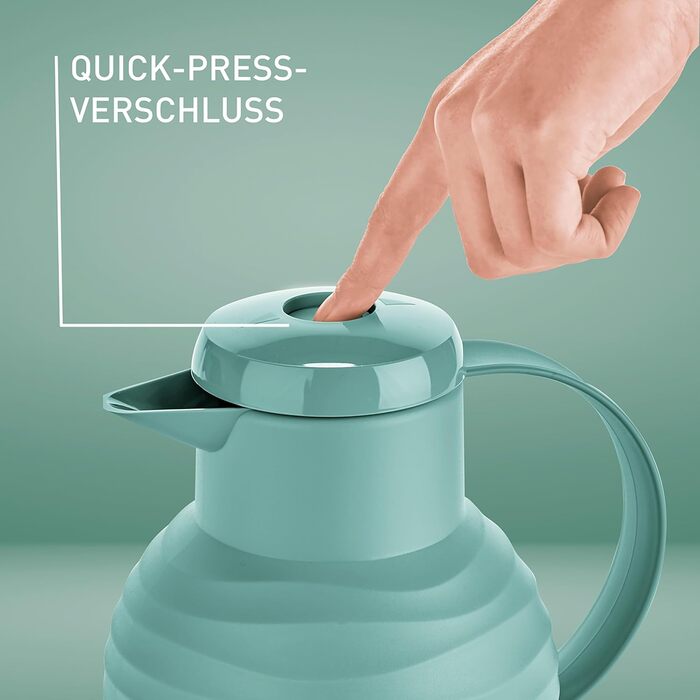 Термос Emsa Samba Wave Isolierkanne, 1 літр, Quick Press, скло, зелений, Made in Germany