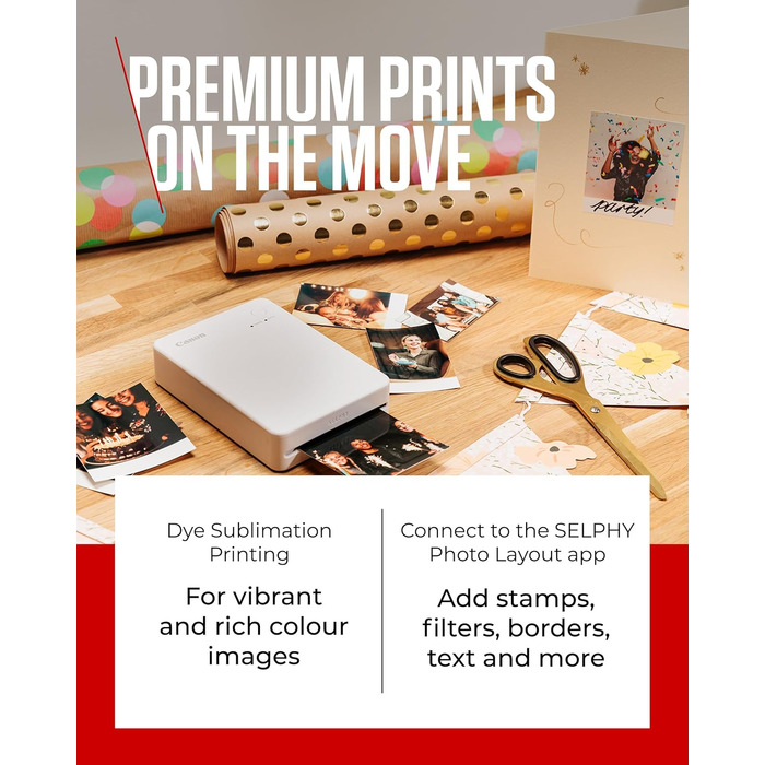 Canon Selphy QX20: Портативний фотопринтер для смартфонів. Друк через Wi-Fi, термосублімація, 2 розміри наклейок, зарядка USB-C. Колір: теракота (без чорнил/паперу)