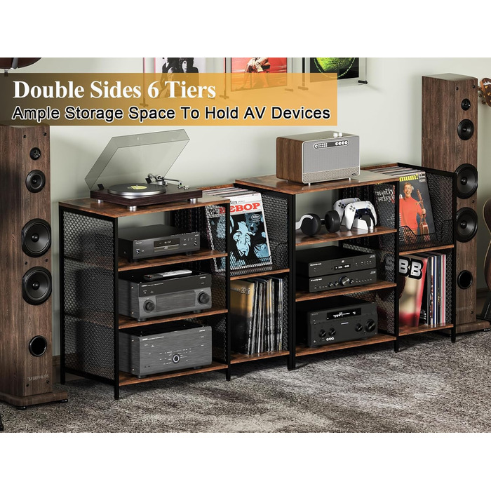 Підставка для програвача вінілу з місцем для зберігання платівок, до 200+ альбомів, медіа шафа, консольний столик, стійка для стерео, тумба, AV-стійка. Колір: русявий, розмір: великий