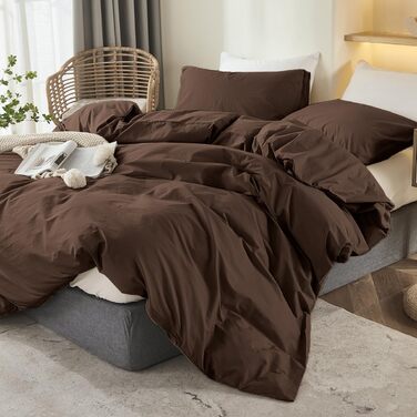 Комплект постільної білизни 200x200 Renforce Microfaser, темно-коричневий, 3 частини (1 простінь + 2 наволочки 80x80)