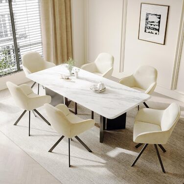 Обідній крісло з підлокітниками для кухні, їдальні, офісу (6 шт., кремово-білий)