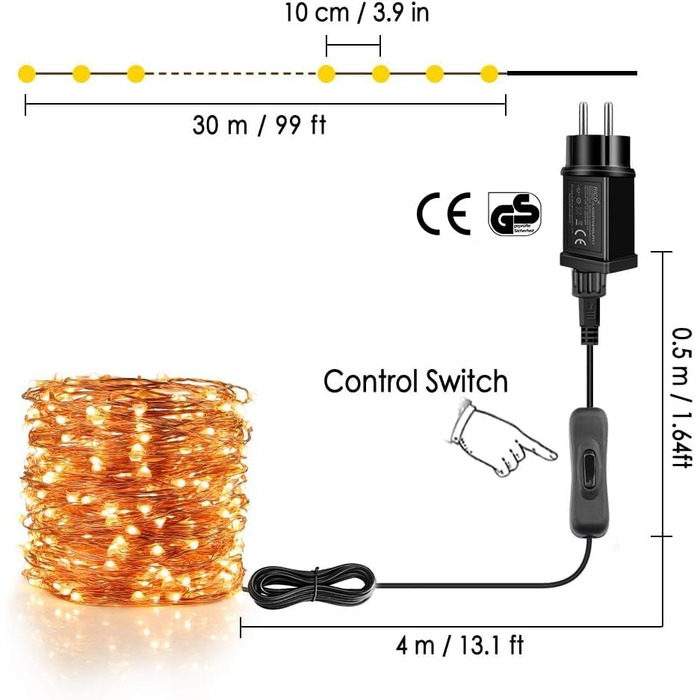LED гірлянда для дому та саду 50м, 500 LED, мідний дріт, зірковий ефект, димування, пульт, вологостійка, для декору, на Новий Рік