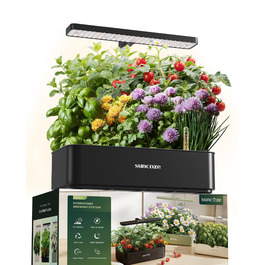 SUNCOZE Гідропонна система вирощування, набір для вирощування трав в приміщенні з LED-лампою, Smart Garden на 12 касет, 4L резервуар для води, регульована висота, тиха інтелектуальна помпа, для дому, кухні, чорний
