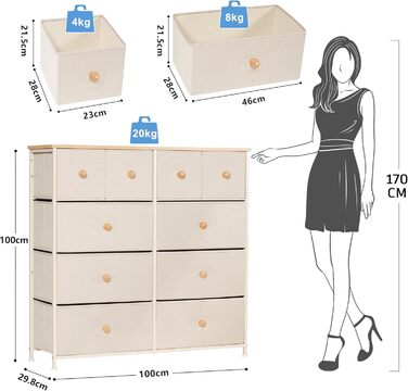 Комод з 10 тканинними шухлядами, меблі-органайзери для кухні/офісу/передпокою, тумба під телевізор (бежева)