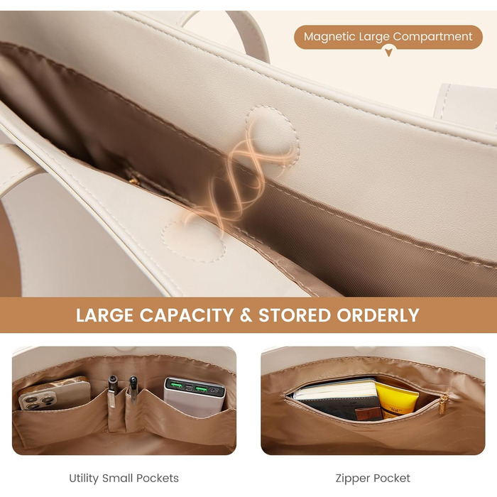 LOVEVOOK Сумка-шоппер з натуральної шкіри, велика, на плечі, для жінок, коричнева (бежево-коричнева, M)