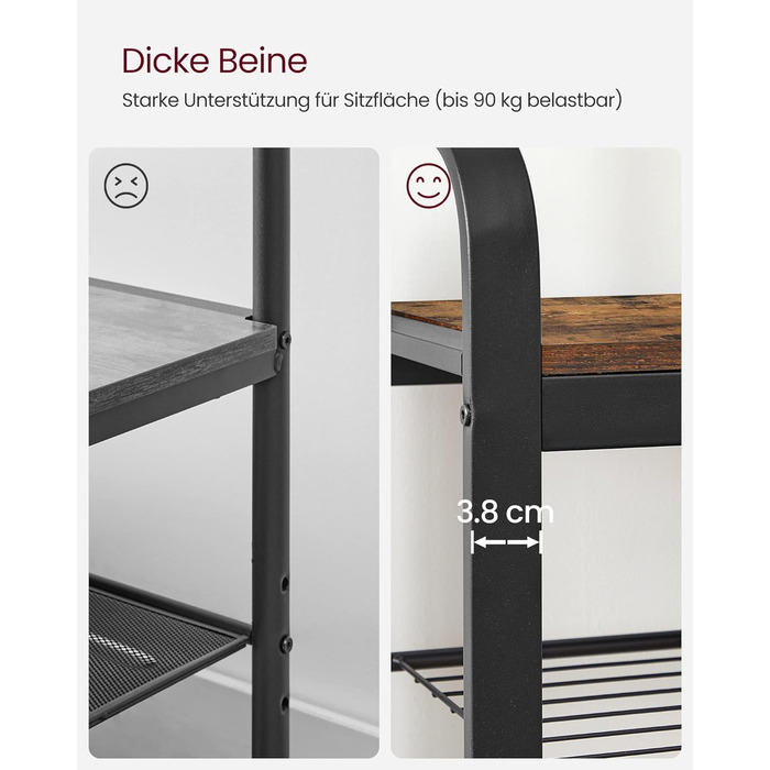 Стійка для одягу VASAGLE з полицею для взуття, 4-в-1, 9 гачків, 33.7 x 72 x 183 см, індустріальний дизайн, горіхово-коричневий/чорний