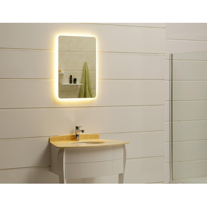 Дзеркало для ванної кімнати Dr. Fleischmann GS084N з LED-підсвічуванням (80x60 см, круглі кути, тепле біле світло)