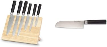Набір кухонних ножів ECHTWERK Damast 7 предметів: кухонний, для хліба, для філе, сантоку, універсальний, для очищення, з ручками з пака-дерева, з дерев'яним магнітним бруском