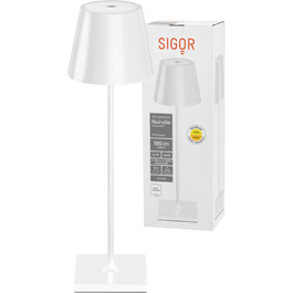 SIGOR Nuindie: LED-лампа на акумуляторі, диммування, для дому та вулиці, IP54, 38 см, 12 годин роботи, сніжно-білий