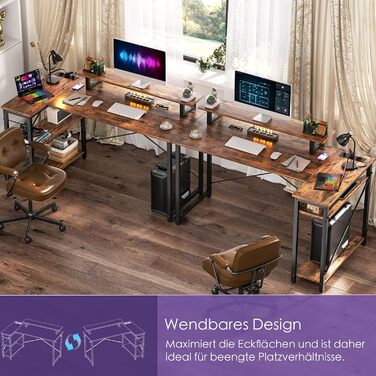 Кутовий ігровий стіл з LED-підсвіткою та розетками, 120x70 см, колір: сіра береза (рустикальний коричневий)