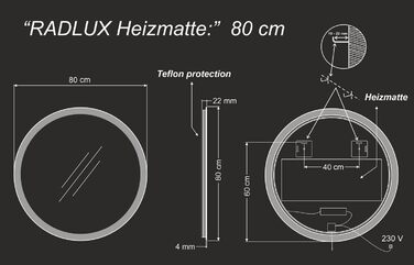 Дзеркало для ванної кімнати з підсвічуванням LED, діаметр 90 см, кругле, з нейтральним світлом 4000K