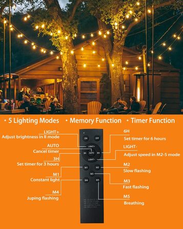 LED гірлянда для зовнішнього використання, G40 лампочки, ABS пластик, сонячна, вологостійка, для романтичного декору саду та балкону (24V, 20M, 33 лампочки)