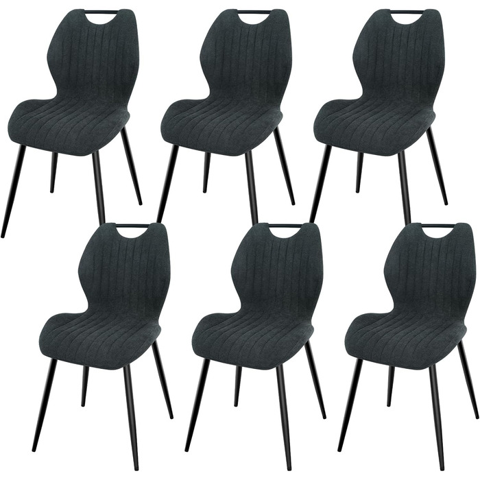LEWE Комплект обідніх стільців для кухні та вітальні, 6 шт, темно-сірий, з металевими ніжками та м'якою спинкою