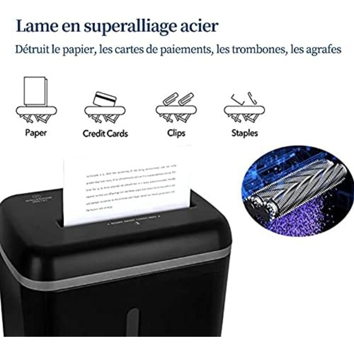 Шредер WOLVERINE P5 для безпечного знищення документів, 8 листів, мікроріз, для паперу та кредитних карт, тихий, знімний контейнер 17л (Чорний)