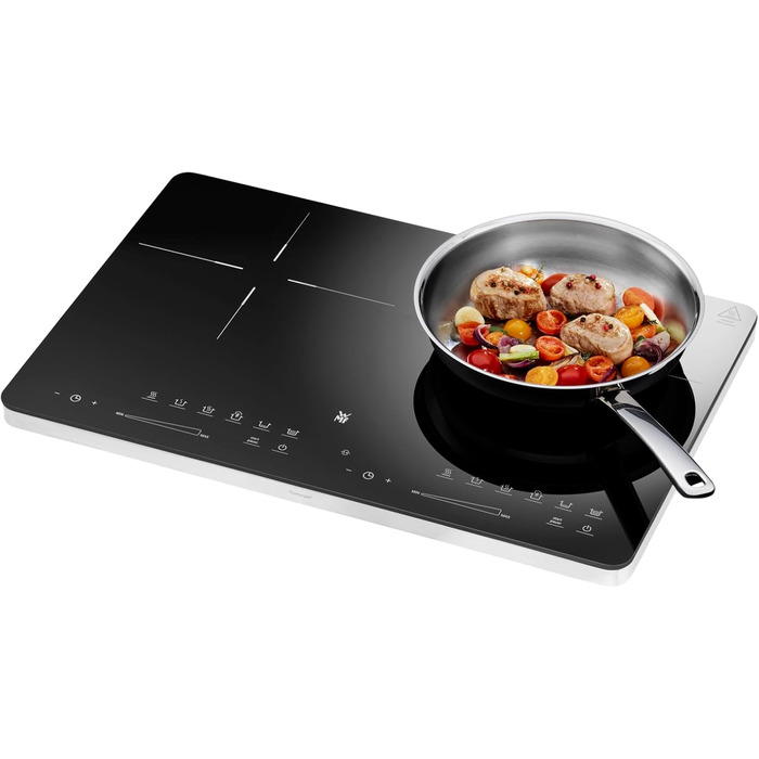 Індивідуальна індукційна плита WMF Kult X з 2 конфорками, діаметром до 28 см, 8 рівнів, функція розпізнавання посуду, сенсорний дисплей, склокераміка, таймер, 3500 Вт