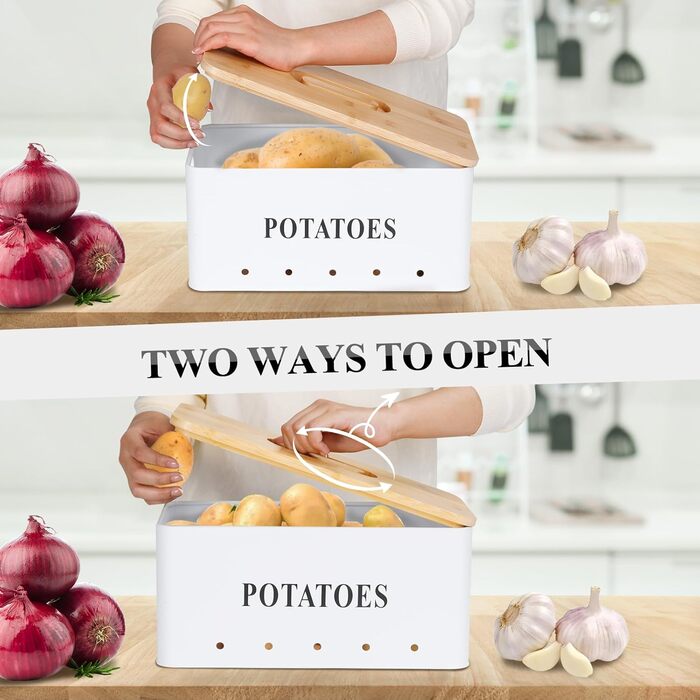 Набір контейнерів для картоплі, цибулі та часнику [3 шт] з бамбуковими кришками | Коробки для зберігання овочів з вентиляцією | Чорний