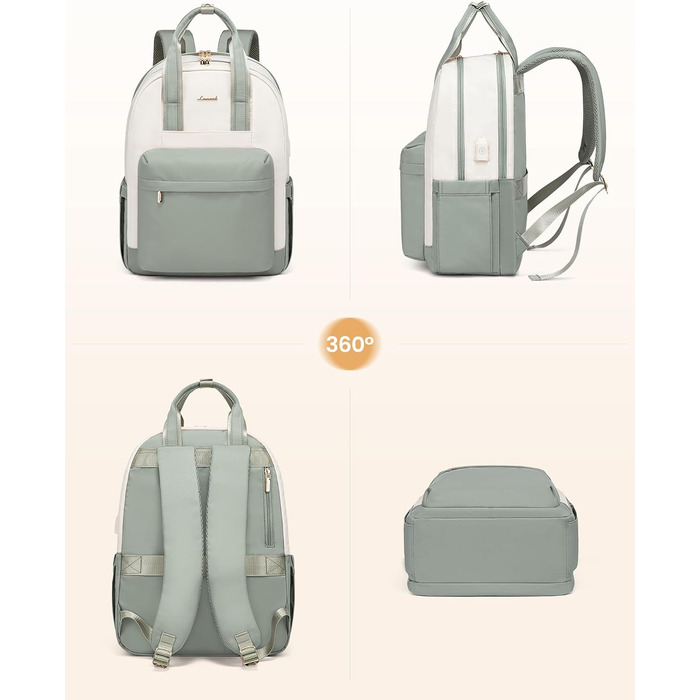LOVEVOOK Рюкзак для жінок, 15.6 дюймів, рюкзак для школи, дівиччий рюкзак з відділенням для ноутбука, водонепроникний, для подорожей, роботи, навчання, рюкзак для університету, офісу, відпочинку, 15.6 дюймів, 1 світло-зелено-бежевий