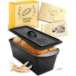 Форма для випікання хліба з чавуну з кришкою Krustenzauber - міцна прямокутна 28 см, ідеальна для хліба, тостів, випікання в чавунному горщику