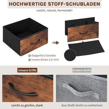 Комод WOLTU з 9 тканинними висувними ящиками, LED-підсвіткою та розетками, металевим каркасом, для вітальні, спальні, передпокою, рустикальний коричнево-чорний колір