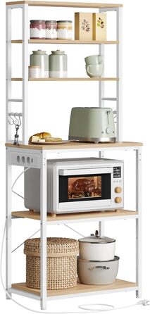 Стелаж кухонний VASAGLE з розетками, 6 полиць, гачки, сталевий каркас, 40 x 80 x 167 см, вінтажний колір