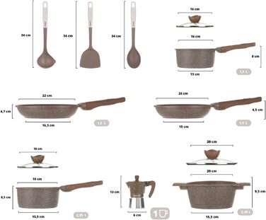 Набір каструль та сковорідок KASANOVA з антипригарним покриттям, індукційне дно, 4-шарове покриття, сучасний дизайн