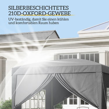 Павільйон 3x3 м з 4 стінами, вікнами, захист від УФ-випромінювання, намет для саду, включаючи сумку для перенесення, сталь, сірий