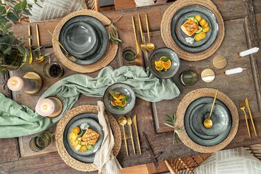 Набір кавових чашок SÄNGER Kopenhagen 8 шт., кавовий сервіз на 4 особи, набір чашок та блюдець, стійкий до миття в посудомийній машині, чашки та блюдця з порцеляни сірого кольору з зеленою внутрішньою стінкою, об'єм 200 мл, PREMIUM COLLECTION