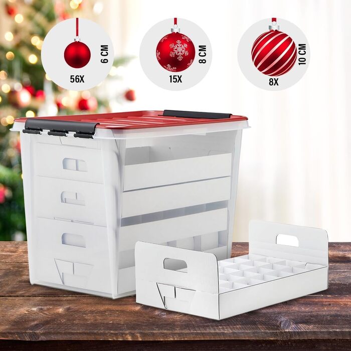 Коробка для зберігання ялинкових прикрас з кришкою | Безпечне та стильне зберігання для Різдва | 61 літр | BPA-free | Набір 2 шт.