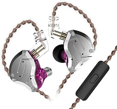 Навушники Kinboofi KZ ZS10 Pro IEM HiFi, 5 динаміків, знімний кабель, фіолетовий з мікрофоном