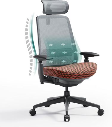 Ергономічне крісло Colamy для офісу та дому: регульована глибина сидіння, 4D підлокітники, підтримка попереку (до 136 кг), сіре