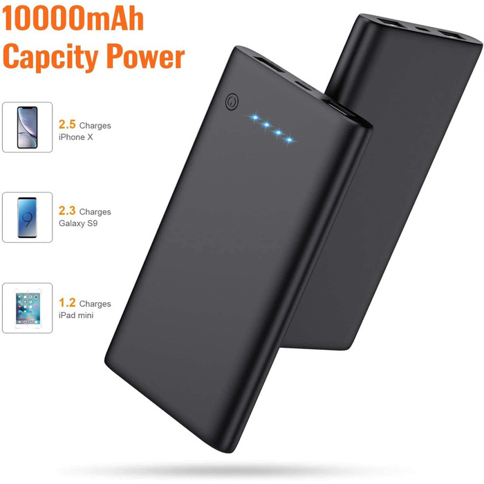 И, компактний, Smart IC, 3.1A, для iPhone/Samsung/Huawei, чорний, 10000mAh, 2 шт.