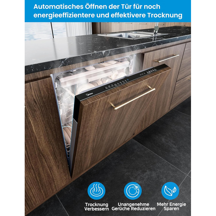 Посудомийна машина Midea SV 5.14K10C, 45 см, 10 комплектів, Inox, з Wi-Fi, 8 програм, 44 дБ, автоматичне відкриття дверцят, таймер затримки 0-24 години