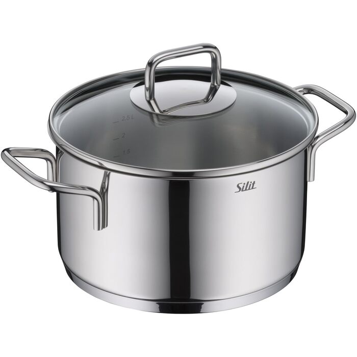 Набір кухонного посуду Silit Extra Cook: каструлі 16/20/24 см з кришками, ковшик 16 см, мірна шкала, широкий зливний край, придатний для миття в посудомийній машині, з нержавіючої сталі Crominox