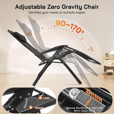 Шезлонг для відпочинку, розкладний, широке сидіння 72 см, для саду, патіо, пляжу, басейну, з подушкою, витримує до 200 кг