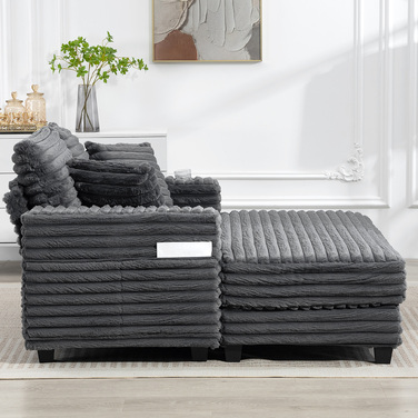 Шезлонг-диван на двох осіб, великий розкладний диван 134 x 151 см з підстаканниками для вітальні, сірого кольору